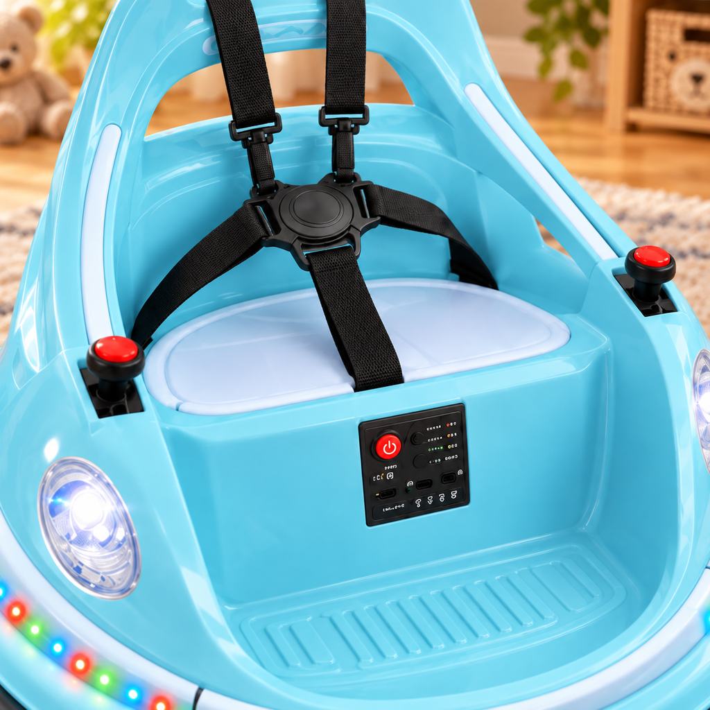 🚗🎮 360° Kids Electric Bumper Car – Dual Joysticks, Parent Remote, Safety Harness & LED Lights ✨
