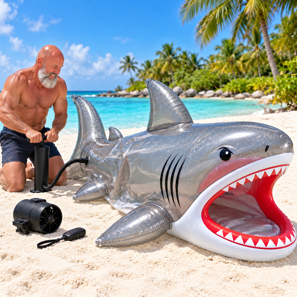 🦈🌊 Remote-Controlled Ride-In Shark Watercraft – Giant Inflatable Shark with Electric Propulsion & Wireless Control 🎮