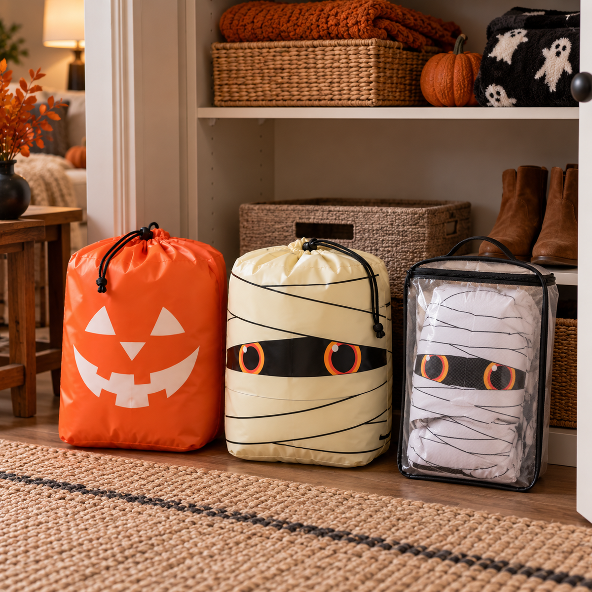 🎃🛏️ 2-Pack Halloween Inflatable Kids Air Mattress Set – Pumpkin & Mummy Beds + FREE Giant Mummy Decor 👻