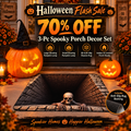 🎃💀 3-Piece Halloween Spooky Porch Decor Set – 2 Glowing Pumpkin Lamps + Anti-Slip 3D Skeleton Pit Rug 👻