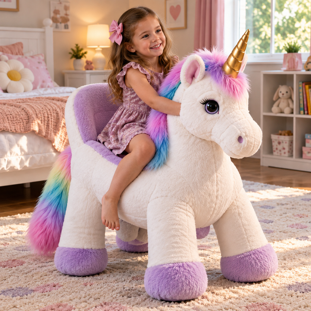 🦄 Giant Ride-On Unicorn Plush Chair ✨ Ultra-Soft Magical Kids Seat & Gift