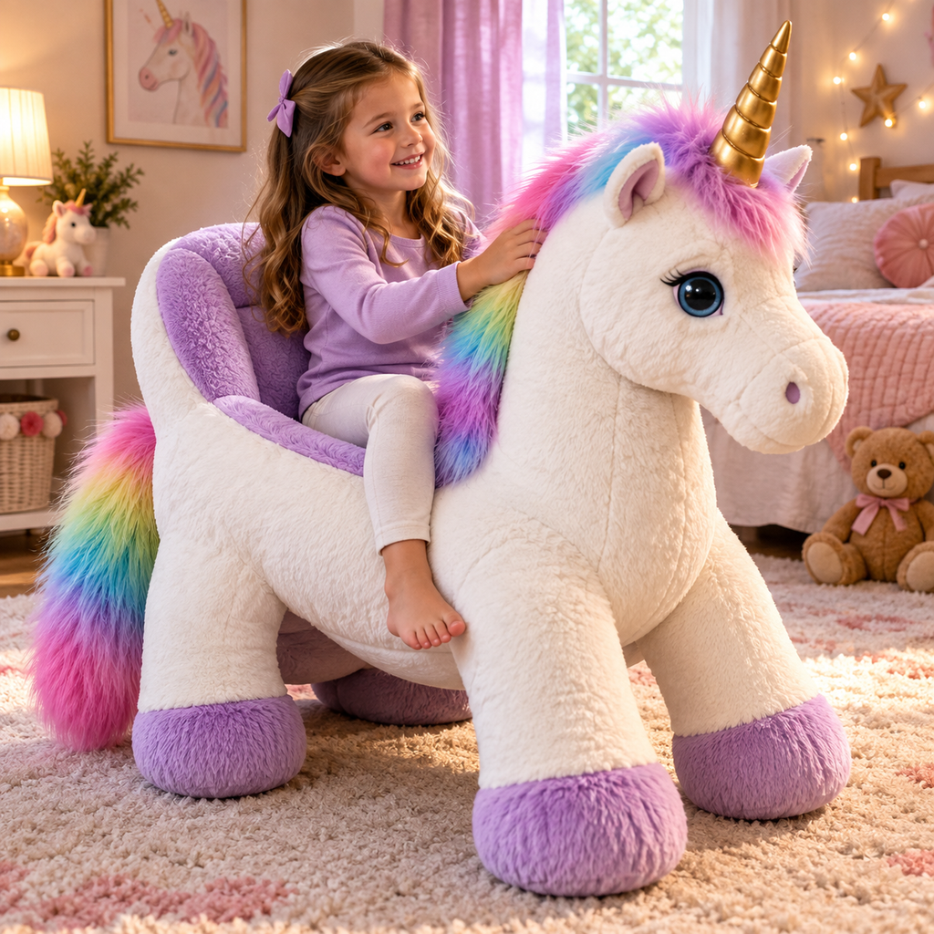 🦄 Giant Ride-On Unicorn Plush Chair ✨ Ultra-Soft Magical Kids Seat & Gift