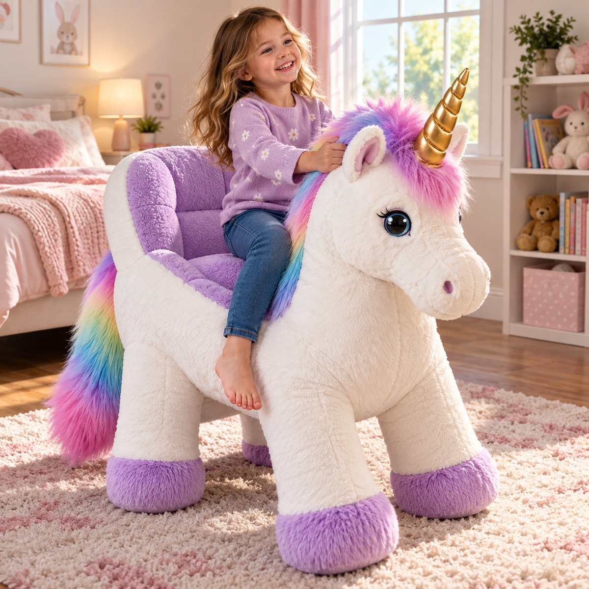 🦄 Giant Ride-On Unicorn Plush Chair ✨ Ultra-Soft Magical Kids Seat & Gift