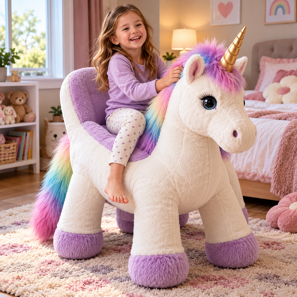 🦄 Giant Ride-On Unicorn Plush Chair ✨ Ultra-Soft Magical Kids Seat & Gift
