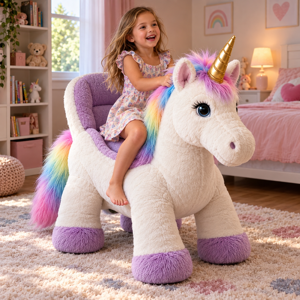 🦄 Giant Ride-On Unicorn Plush Chair ✨ Ultra-Soft Magical Kids Seat & Gift