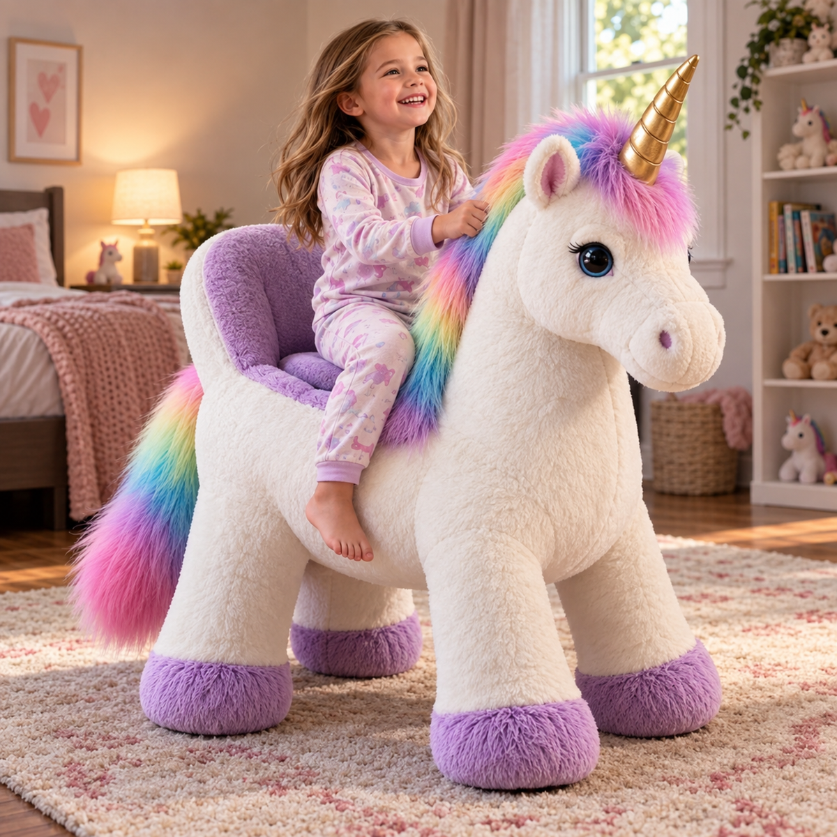 🦄 Giant Ride-On Unicorn Plush Chair ✨ Ultra-Soft Magical Kids Seat & Gift