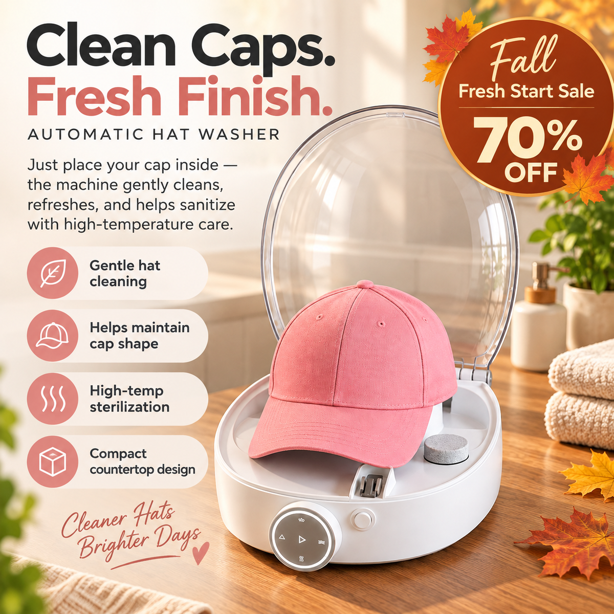 🧢 Automatic Hat Washer ✨ Gentle Cap Cleaning & High-Temperature Sanitizing Machine