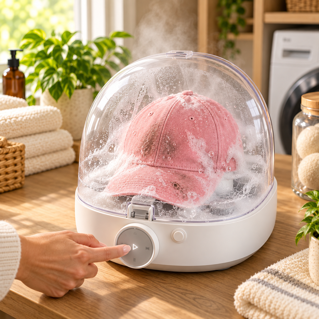 🧢 Automatic Hat Washer ✨ Gentle Cap Cleaning & High-Temperature Sanitizing Machine